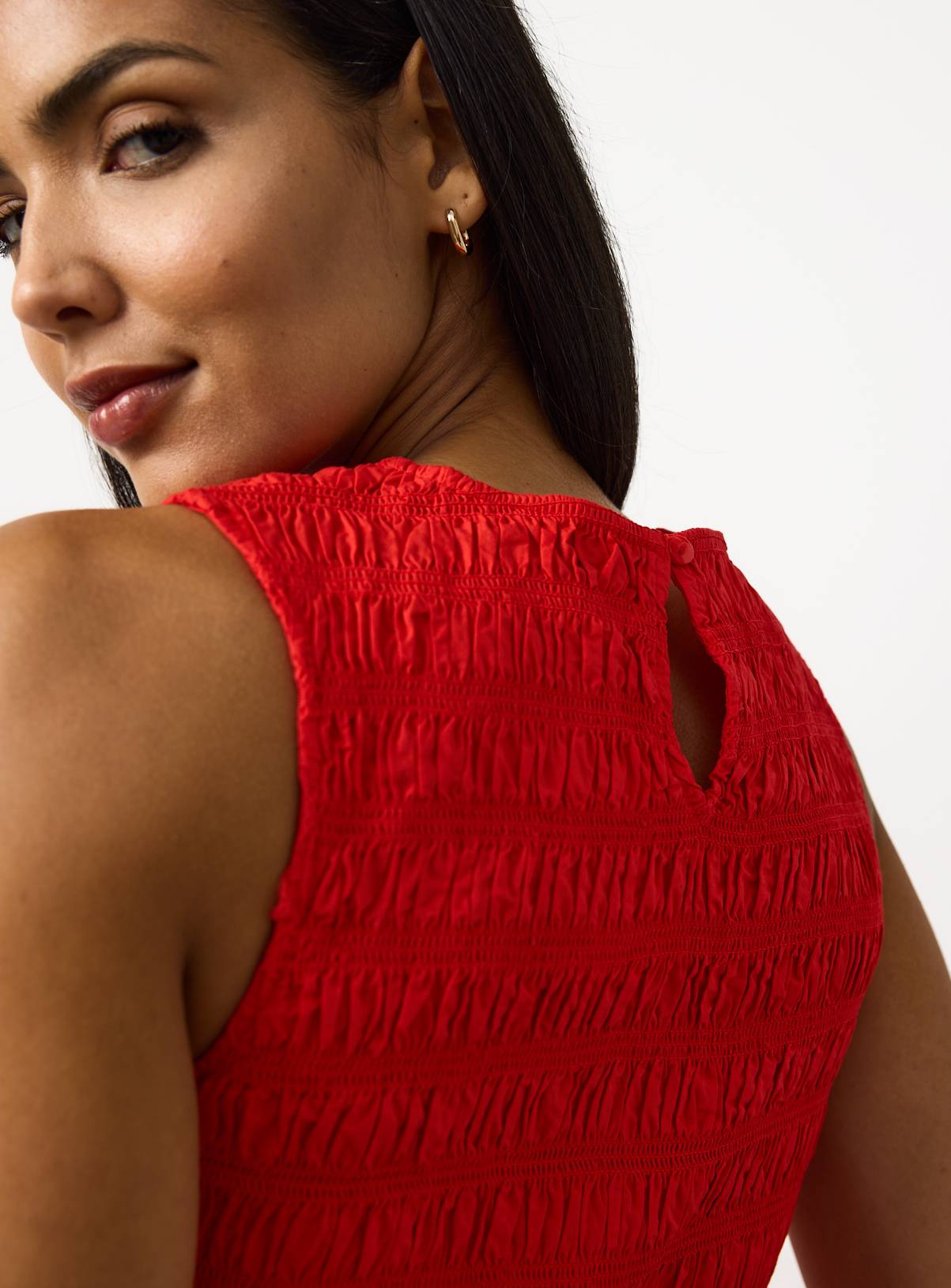 Bright Red Poplin Shirred Sleeveless Co-ord Top 16 - Image 3